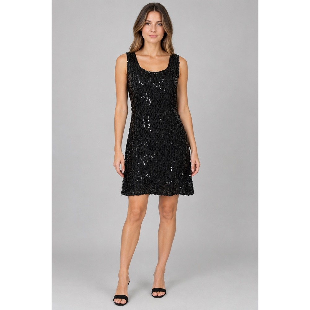 Vintage L.A. GLO Sequin Mini Dress Womens 9/10 Black Open Back Y2K Disco Party
